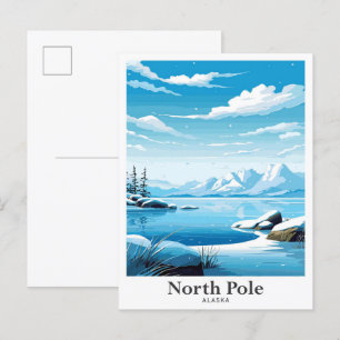 North Pole Alaska Art Vintage Reise Illustration Postkarte
