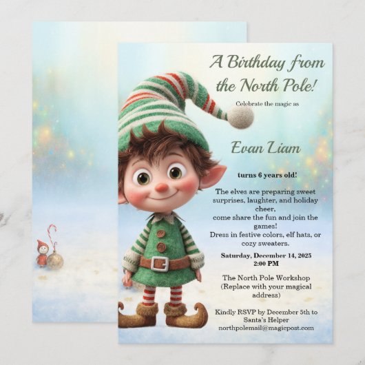 North Pole Birthday Magic | Enchanted Elf Einladung (Vorne/Hinten)