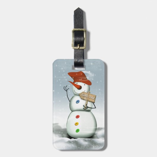 North Pole Bound Snowman Gepäckanhänger (Vorderseite vertikal)