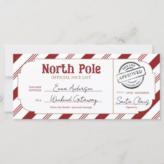 North Pole Christmas Gift Voucher Nice List Ticket (Vorderseite)