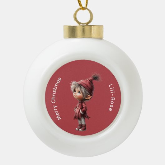 North Pole Elf Magic Whimsical Christmas KeepsakE Keramik Kugel-Ornament (Vorderseite)