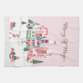 North Pole Elf Workshop Santa Claus Pink Village Geschirrtuch (Horizontal)