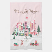 North Pole Elf Workshop Santa Claus Pink Village Geschirrtuch (Vertikal)