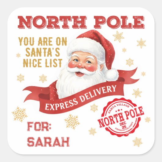 North Pole Express Delivery Santa Christmas Quadratischer Aufkleber (Vorderseite)