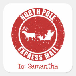 North Pole Express Mail Geschenke aus Weihnachten Quadratischer Aufkleber