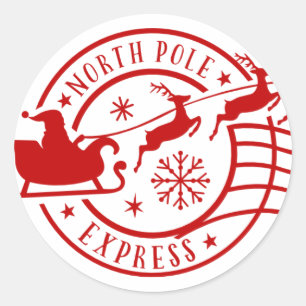 North Pole Express Santa Sleigh Weihnachten Briefm Runder Aufkleber