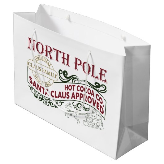 North Pole Hot Kakao Wortart Party Große Geschenktüte (Rückseite Schrägansicht)
