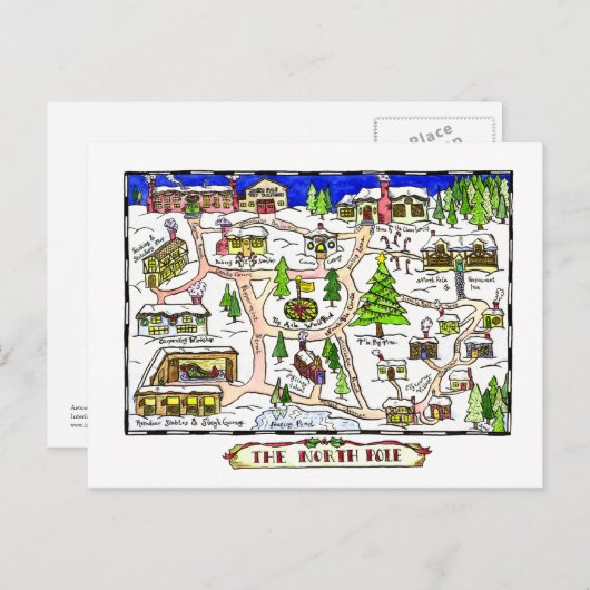 North Pole Map Weihnachtskarte Postkarte (Vorne/Hinten)