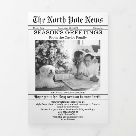 North Pole News Christmas Newspapier Personalisier Dreifach Gefaltete Urlaubskarte (Cover)