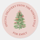 North Pole Pink Girly Christmas Tree Gift Stickers (Vorderseite)