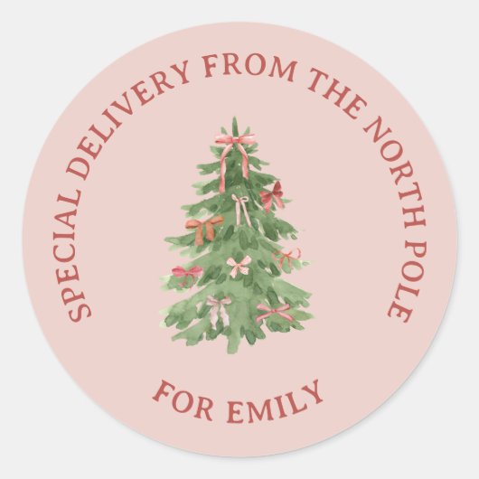 North Pole Pink Girly Christmas Tree Gift Stickers (Vorderseite)