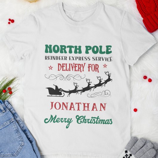 North Pole Reindeer Express Service Personalized T-Shirt