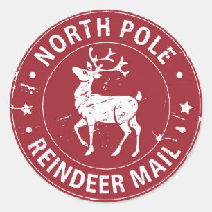 North Pole Reindeer Mail Weihnachten Runder Aufkleber