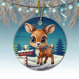 North Pole Reindeer Whimsical Character Decor 🎄🦌 Keramik Ornament