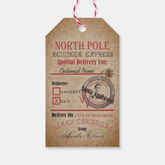 North Pole Rentier Express Naughty oder Nice Santa Geschenkanhänger (Rückseite)