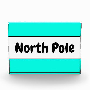 NORTH POLE Retro Bright Aqua Minze Weiße Streifen Fotoblock