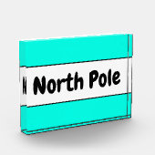 NORTH POLE Retro Bright Aqua Minze Weiße Streifen Fotoblock (Links)