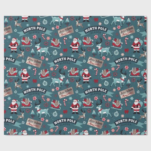 North Pole Santa Pattern — Festliche Weihnachten Geschenkpapier (Flach)