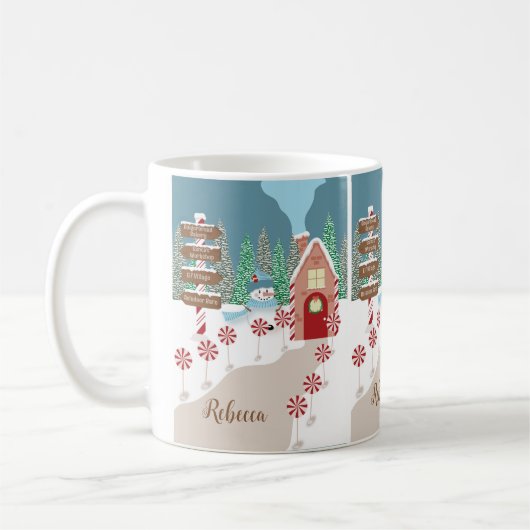 North Pole Scene Holiday Tasse mit Namen (Links)