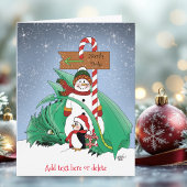 North Pole Snowman Dragon Penguin Weihnachten Karte