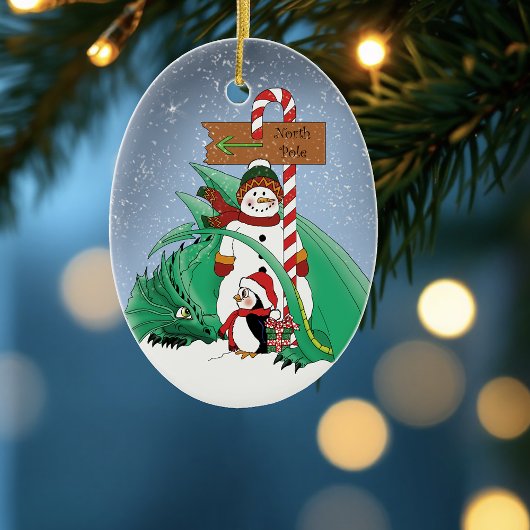North Pole Snowman Dragon Penguin Weihnachten Keramik Ornament