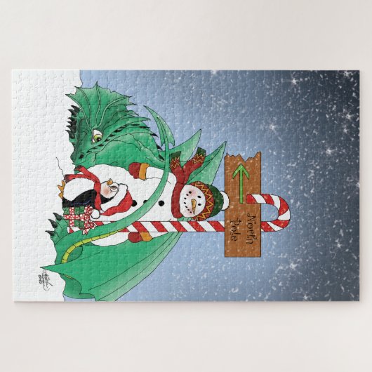 North Pole Snowman Dragon Penguin Weihnachten Puzzle (Horizontal)