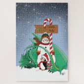 North Pole Snowman Dragon Penguin Weihnachten Puzzle (Vertikal)