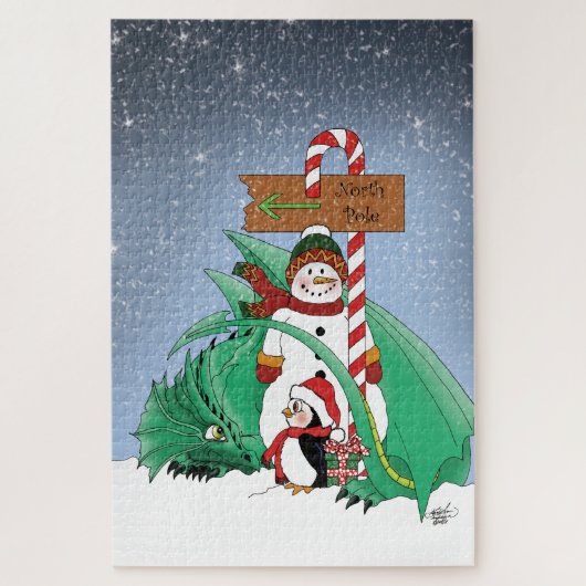 North Pole Snowman Dragon Penguin Weihnachten Puzzle (Vertikal)