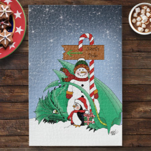 North Pole Snowman Dragon Penguin Weihnachten Puzzle