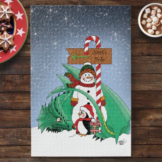 North Pole Snowman Dragon Penguin Weihnachten Puzzle