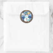 North Pole Snowman Full Moon Weihnachten Runder Aufkleber (Tasche)
