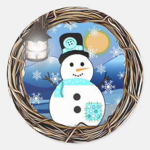 North Pole Snowman Full Moon Weihnachten Runder Aufkleber