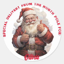 North Pole Special Delivery Customizable Gift Tag Runder Aufkleber