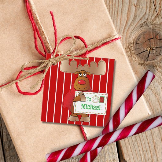 North Pole Special Delivery Red Rentier Weihnachte Geschenkanhänger