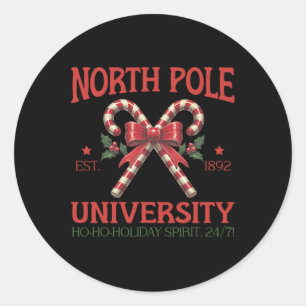 North Pole University Retro Christmas Candy Cane H Runder Aufkleber