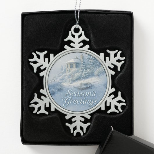 North Rim Lodge Winter Scenery Nostalgic  Schneeflocken Zinn-Ornament (Box)