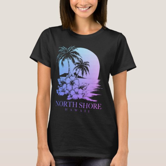 North Shore Hawaii Aloha Hawaiian Hibiskus Surfer T-Shirt (Vorderseite)