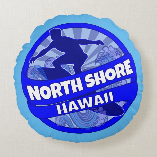 North Shore Hawaii blaues Surfer Logo rund Kissen (Vorderseite)