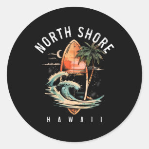 North Shore Hawaii Surfbrett Oahu Haleiwa Surfen Runder Aufkleber