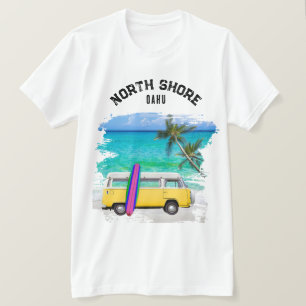 North Shore Oahu Gelber Vintage Van Surfbrett T-Shirt
