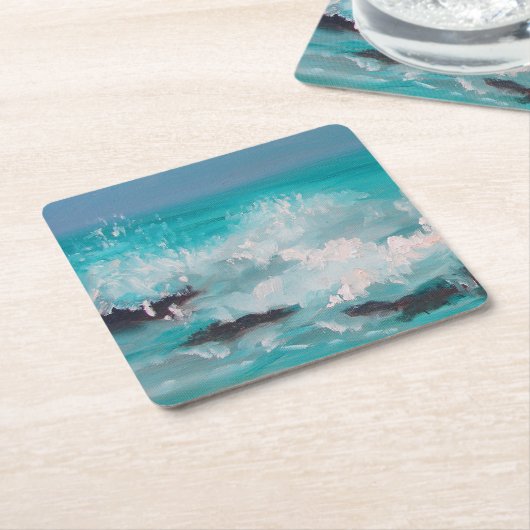 "North Shore Waves" 1, Ölgemälde Rechteckiger Pappuntersetzer (angewinkelt)