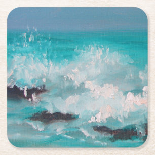 "North Shore Waves" 1, Ölgemälde Rechteckiger Pappuntersetzer