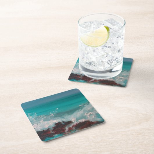 "North Shore Waves" 2, Ölgemälde Rechteckiger Pappuntersetzer (Vor Ort)