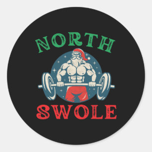 North Swole Funny Muscle Santa Christmas Bodybuild Runder Aufkleber