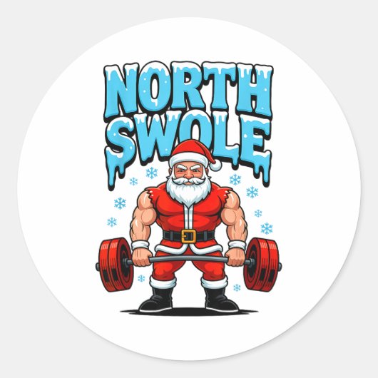 North Swole Santa Funny Christmas Gym Workout Lift Runder Aufkleber (Vorderseite)