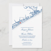 North Topsail Beach Map Elegant Navy Blue Wedding Einladung (Vorderseite)