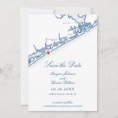 North Topsail Beach Map Elegant Navy Blue Wedding Save The Date (Vorderseite)