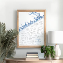 North Topsail Beach Map Wedding Guest Book Poster