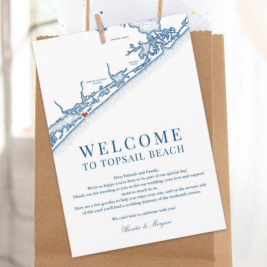 North Topsail Beach Wedding Welcome Letter Navy Dankeskarte