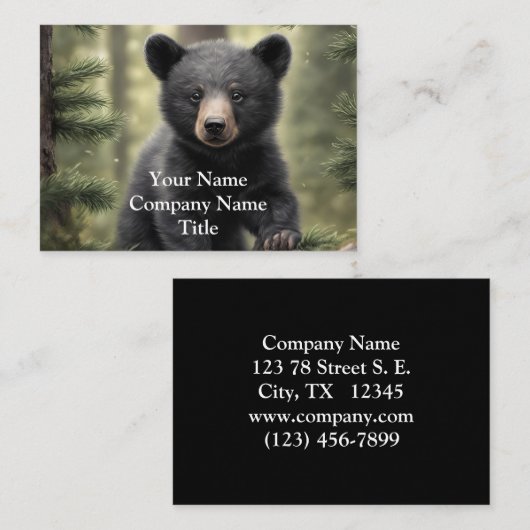 North Woods Little Black Bear Cub Business Card Visitenkarte (Vorne/Hinten)